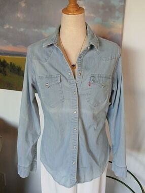 Levi's Light Blue Denim Tailored Western Shirt Sz L